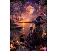 MAXBYE 5D Diamond Painting Halloween Kit Adultos, Bruja Pintura Diamante Set Completo, Gato Negro DIY Diamond Painting, Diamond Art Cristal Para Decoración de Pared Hogar Regalo 30x40cm