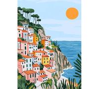MAXBYE 5D Diamond Painting Kit Completo Adultos, Casas Coloridas Costa Paisaje Cuadro Diamante, Diamond Painting Art Punto de Cruz Cristal Para Decoración de Pared Hogar Regalo 30x40cm