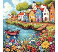 MAXBYE 5D Diamond Painting Kit Completo Adultos, Casas Junto al Mar Paisaje Cuadro Diamante, Diamond Painting Art Punto de Cruz Cristal Para Decoración de Pared Hogar Regalo 30x30cm