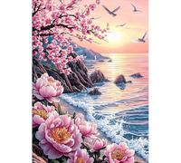 MAXBYE 5D Diamond Painting Kit Completo Adultos, Costa Atardecer Paisaje Cuadro Diamante, Flores Rosas Diamond Painting Art Punto de Cruz Cristal Para Decoración de Pared Hogar Regalo 30x40cm