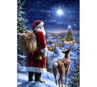 MAXBYE 5D Diamond Painting Kit Completo Adultos Papá Noel, Pintura Diamante Alce Navideño, Diamond Painting Art Punto de Cruz Cristal Para Decoración de Pared Hogar Regalo 30x40cm