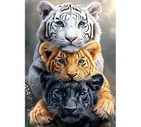 MAXBYE 5D Diamond Painting Kit Completo Adultos Tres Tigres, Pintura Diamante Animal, Diamond Painting Art Punto de Cruz Cristal Para Decoración de Pared Hogar Regalo 30x40cm