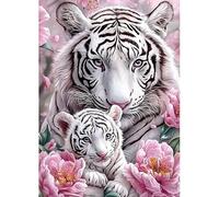 MAXBYE Diamond Painting Adultos Kits, DIY Tigre Blanco Diamond Art Completo Punto de Cruz Cristal, 5D Flores Rosas Pinturas Diamantes Gem Cristal Articulo Artesanal Regalo 30x40cm