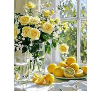 MAXBYE Dipingi con i Numeri per Adulti, Limone Paint by Numbers Kit di Pittura a Olio su Tela, Fiori Fai-da-Te con Pennelli Pittura Pigmento Acrilico Disegno, Decorazioni Casa Regalo 40x50cm