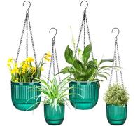 Maxcheck 4 macetas Colgantes de 6.5 Pulgadas y 4.5 Pulgadas para Plantas de Interior, macetas Colgantes de plástico para Interiores y Exteriores, Cesta Colgante con Agujero de Drenaje y Ganchos