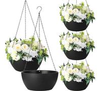 Maxcheck Paquete de 4 macetas colgantes grandes de 13 pulgadas para interiores y exteriores, contenedores de plantas con agujero de drenaje, maceta colgante redonda negra para plantas colgantes, hogar