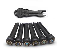 MAXCHEER 6 pines de puente ranurados para guitarra acústica de ébano con círculo de latón y puntos de concha de abulón, accesorios de piezas de guitarra