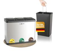 MAXCRAFT Cubo de basura Cubo de Reciclaje Basurero Acero Inoxidable Cocina 3 Contenedores con Tapas Capacidad para 54 litros (3 x 18 litros)