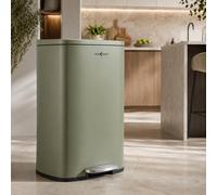 MAXCRAFT Cubo de basura Pedal Retráctil Cubo de Reciclaje Basurero Acero - con Cierre Suave Cocina con Tapas Capacidad para 50 litros en Verde