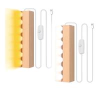 MaxEarn 2 zócalos de luz LED, 15 cm para placa acrílica de 5 mm de grosor, con interruptor USB, base de pantalla (cálida y blanca), base rectangular de madera para bloque de cristal, cristal acrílico