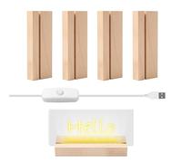 MaxEarn 4pcs Base de pantalla de lámpara LED, Base de lámpara de escritorio LED, Portalámparas de madera USB, Portalámparas de brillo amarillo cálido, Iluminación de madera de 3 mm de espesor
