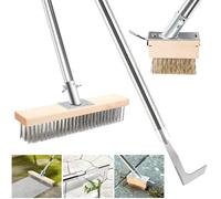 MaxEarn Juego de eliminador de malas hierbas para terraza y jardín | Rascador de malas hierbas + cepillo para juntas + rascador de suelo de acero inoxidable con barra telescópica de 1,6 m | Cerdas de