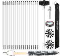 MaxEarn Kit de 24 Piezas de Cepillos de Limpieza de Chimenea con 18 Varillas de Nylon Flexibles + Cabezal de Cepillo de 8 Pulgadas + Cepillo Largo de Madera + Bolsa de Almacenamiento, Juego de