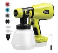 MaxEarn Sistema de pulverización de pintura a batería para Ryobi de 18 V, pistola de pintura portátil con 4 boquillas y 3 patrones de pulverización, depósito de 1 L para pistola de pintura para casa