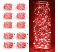 MAXEE 10 pzs 3M guirnalda eléctrica de LED rojos, impermeable para bricolaje, iluminación ambiental, decoración de interiores y exteriores, 4 pzs cuadradas + 6 pzs planas
