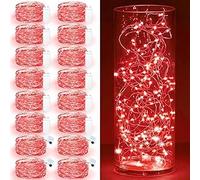MAXEE 16 pzs 2M guirnalda LED roja a pilas, impermeable para bricolaje, iluminación ambiental, decoración de interiores y exteriores, 4 pzs cuadradas + 12 pzs planas
