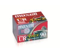 Maxell 108562 UR-90, paquete de 5 casetes de audio con sesgo normal, 90 minutos con fundas, paquete de 5