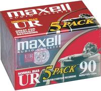 Maxell 108562 UR-90, paquete de 5 casetes de audio con sesgo normal, 90 minutos con fundas, paquete de 5