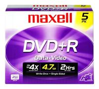 Maxell 639002 Formato de grabaci?n de una sola escritura Vida ?til de archivo superior Reproducci?n de DVD DVD+R de 4,7 Gb Paquete de 5 Jewel de 10 mm