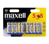 Maxell Pilas alcalinas AA LR06 1.5V – Pack 10 (5+5 unidades)