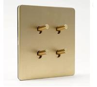 MAXEPO Interruptor de luz de Pared Retro de Estilo Industrial Dorado Mate Interruptor de latón Palanca de Interruptor Mate 86 Tipo 1-4 Gang Panel Cepillado Oculto de 2 vías Control Dual Toma de Hotel