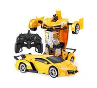 Maxesla Coche Teledirigido Transformers para Niños, Rotación 360°2 in 1 Robot RC Car, 2.4GHz Coche Radiocontrol with LED, Juegos Infantiles Regalos Cumpleaños Navidad Niños Niñas 3-10, Amarillo