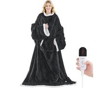 MAXEVE - Manta térmica eléctrica con bolsillo para los pies y mangas, mantas eléctricas, 6 niveles de calefacción y 4 horas de apagado automático, 50 x 70 pulgadas, lavable a máquina (larga, gris)