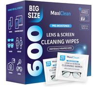 Maxi Clean 600 toallitas para gafas envueltas individualmente, toallitas húmedas, paquete de pañuelos a granel, portátiles, pantallas, gafas de sol de viaje, cámara, toallitas de lectura