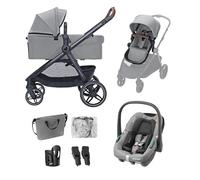 Maxi Cosi Zelia Select+,Cochecito Bebé 3 en 1 con Silla de Coche y Capazo Reversible, 0-4 Años (0-22 kg), Sistema de Viaje con Cochecito Plegado con una Mano, Silla Coche Bebé CabrioFix S i-Size, Gris