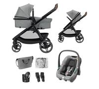 Maxi Cosi Zelia Select Trio, Cochecito de Bebé 3 en 1 con Silla de Coche, 0-4 Años (0-22 kg), Plegado con una mano, Compacta y Reversible, con Silla Coche Bebé CabrioFix S i-Size incluida, Gris