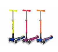 Micro Mobility – Patinete Maxi Deluxe 3 ruedas plegable Neón LED plataforma antideslizante 5-12 años