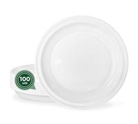 MAXI PRODUCTS - 100 Platos Plástico Blancos Reutilizables - Ø 17 cm - Platos Vajilla - Norma UNE-EN-12875-1 - Plato Redondo - Alta Resistencia - Picnic - Celebraciones - APTO COMIDAS CALIENTES Y FRÍAS
