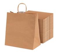 MAXI PRODUCTS - 100 Unidades - Bolsas Papel Kraft con Asa Rizada - 25 x 16 x 27 cm - Bolsas Regalo - Bolsitas Personalizables - Eventos y Hotelería - Comunión, Cumpleaños, Bodas - PERSONALIZABLES