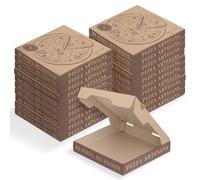 MAXI PRODUCTS - 100 Unidades - Caja para Pizza de Cartón Kraft Decorado para llevar de 26 x 26 x 3,5 cm - Caja Pizza, Take Away, Reciclable,porta pizza, Cierre Seguro, Comida para llevar - FACIL USO