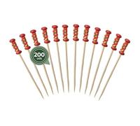 MAXI PRODUCTS - 200 Pinchos Bambú Decorados Agarrador Trenzado Rojo - 12 cm - Palillos para Aperitivos - Pinchos Degustación Catering - Palillos Cóctel, Fruta, Aperitivos - PINCHO BAMBÚ