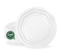 MAXI PRODUCTS - 200 Platos Plástico Blancos Reutilizables - Ø 14 cm - Platos Vajilla - Norma UNE-EN-12875-1 - Plato Redondo - Alta Resistencia - Picnic - Celebraciones - APTO COMIDAS CALIENTES Y FRÍAS
