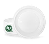 MAXI PRODUCTS - 200 Platos Plástico Blancos Reutilizables - Ø 17 cm - Platos Vajilla - Norma UNE-EN-12875-1 - Plato Redondo - Alta Resistencia - Picnic - Celebraciones - APTO COMIDAS CALIENTES Y FRÍAS