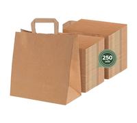 MAXI PRODUCTS - 250 Bolsas Papel Kraft con Asa Plana - 25 x 18 x 26 cm - Bolsas Regalo - Bolsitas Regalo Personalizables - Eventos y Hotelería - Comunión, Cumpleaños, Bodas - PERSONALIZABLES