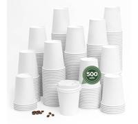 Maxi Products - 500 Vasos Cartón Blanco + Tapa Blanca - 250 cc (8 oz) - Vasos Desechables para Café para Llevar - Reciclables - Apto Alimentos Calientes - TAKE AWAY