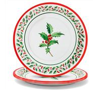 MAXI PRODUCTS - 6 Unidades - Plato Cartón Desechable Navidad Tartán y Acebo - Ø 23 cm - Platos, Vasos, Servilletas y Mantel - Decoración Mesa Navideña - Diseño Tartán - Celebraciones de Navidad