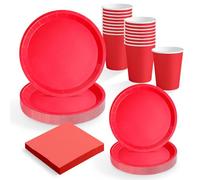 MAXI PRODUCTS - Set Vajilla Desechable Fiesta 20 Personas Rojo - 114 piezas - Vasos Cartón 270 cc + Platos Cartón Ø17 y Ø20,5 cm + Servilletas Papel 25x25 cm - Menaje para Cumpleaños y Eventos