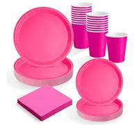 MAXI PRODUCTS - Set Vajilla Desechable Fiesta 20 Personas Rosa - 114 piezas - Vasos Cartón 270 cc + Platos Cartón Ø17 y Ø20,5 cm + Servilletas Papel 25x25 cm - Menaje para Cumpleaños y Eventos