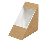 MAXI PRODUTS - 50 Uds Caja para Sándwich con Ventana Kraft PLA - 12 x 12 x 7 cm - 500cc - Cartón Resistente a Grasas y Aceites - Envases Take Away para Alimentos - Reciclable - CIERRE SEGURO