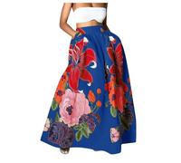 Maxi Skirts for Women 2026 Women's Elasticated Waist Boho A-Line Long Skirt Floral Ruffle Tiered Flowy Swing Dress with Pockets Summer Beach Holiday Gypsy Skirts