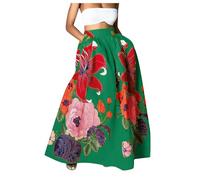 Maxi Skirts for Women 2026 Women's Elasticated Waist Boho A-Line Long Skirt Floral Ruffle Tiered Flowy Swing Dress with Pockets Summer Beach Holiday Gypsy Skirts
