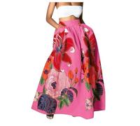 Maxi Skirts for Women 2026 Women's Elasticated Waist Boho A-Line Long Skirt Floral Ruffle Tiered Flowy Swing Dress with Pockets Summer Beach Holiday Gypsy Skirts