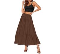 Maxi Skirts for Women Boho Tiered Long Flowy Skirt Ladies Drawstring Elasticated High Waist Swing A-Line Skirt Summer Casual Party Holiday Ruffle Gypsy Pleated Skirts Full Length