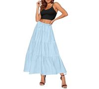 Maxi Skirts for Women Boho Tiered Long Flowy Skirt Ladies Drawstring Elasticated High Waist Swing A-Line Skirt Summer Casual Party Holiday Ruffle Gypsy Pleated Skirts Full Length