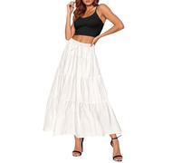 Maxi Skirts for Women Boho Tiered Long Flowy Skirt Ladies Drawstring Elasticated High Waist Swing A-Line Skirt Summer Casual Party Holiday Ruffle Gypsy Pleated Skirts Full Length