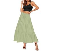 Maxi Skirts for Women Boho Tiered Long Flowy Skirt Ladies Drawstring Elasticated High Waist Swing A-Line Skirt Summer Casual Party Holiday Ruffle Gypsy Pleated Skirts Full Length